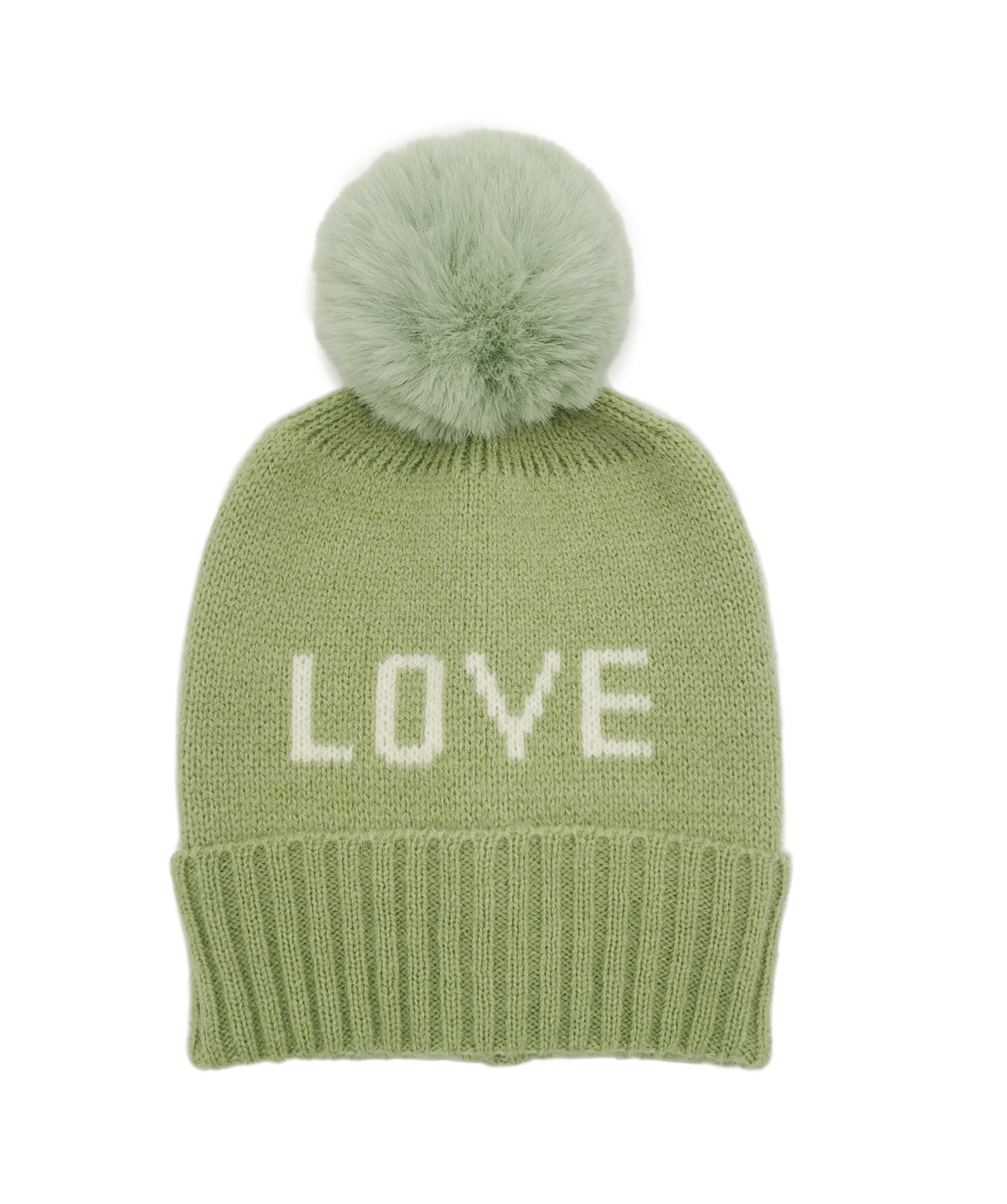 Love Verbiage Faux Fur Pom Beanie