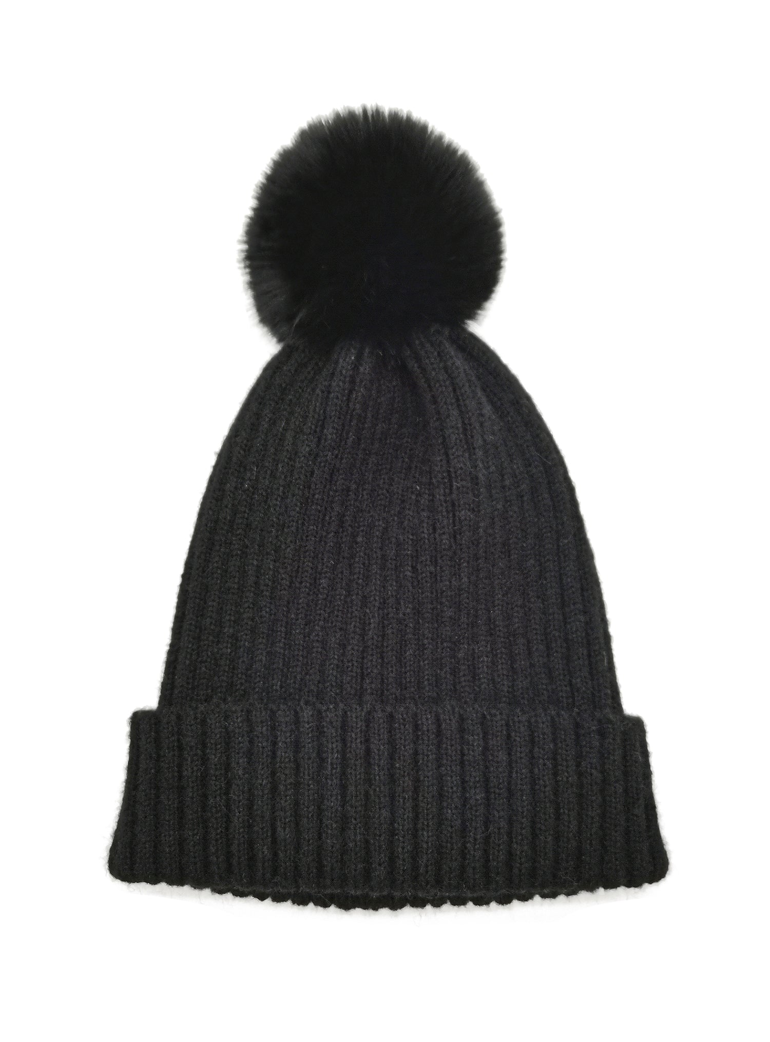 Ribbed Knit Beanie With Faux Fur Pom