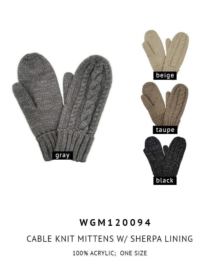 Shop for KW Fashion Cable Knit Mittens With Sherpa Lining  at doeverythinginloveny.com wholesale fashion accessories