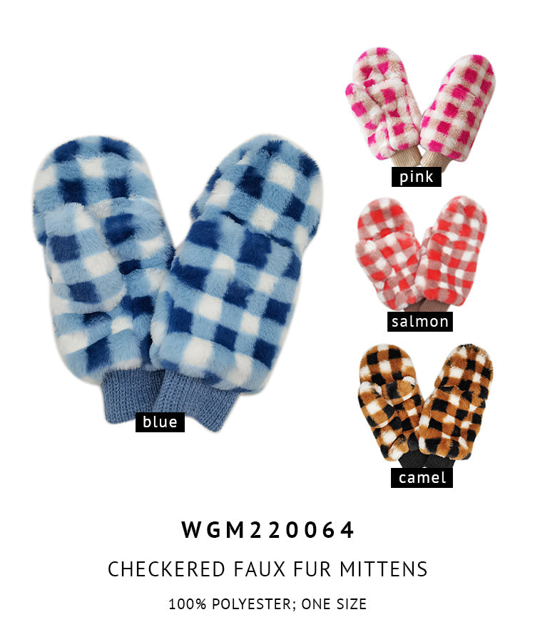 Shop for KW Fashion Checkered Faux Fur Mittens at doeverythinginloveny.com wholesale fashion accessories