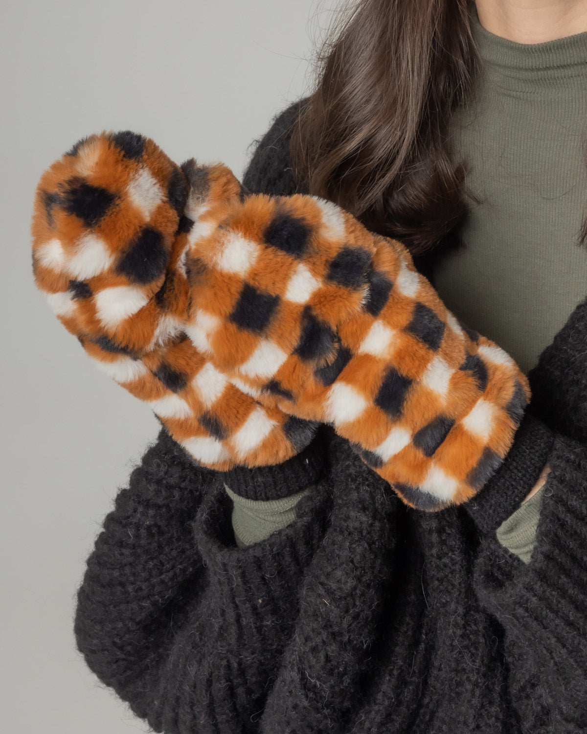 Shop for KW Fashion Checkered Faux Fur Mittens at doeverythinginloveny.com wholesale fashion accessories