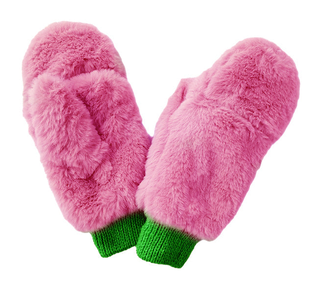Solid Faux Fur Mittens