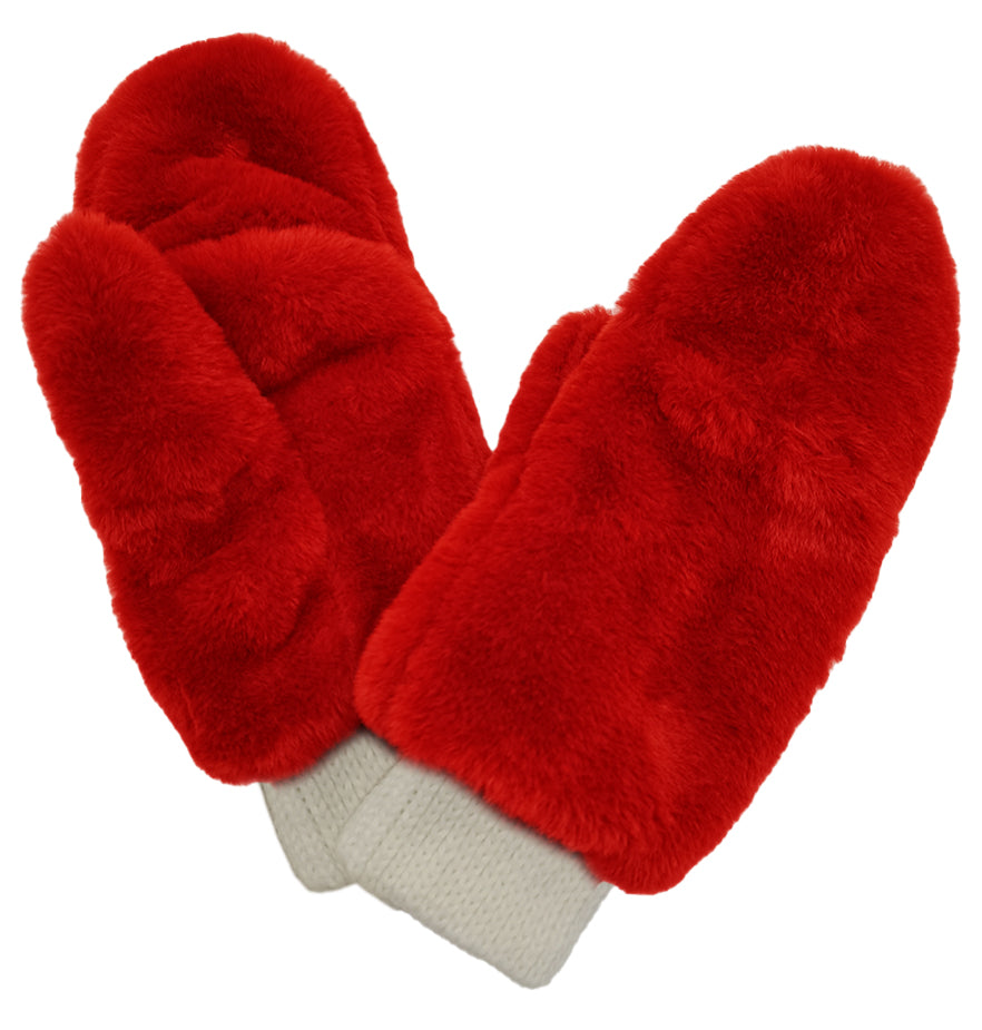 Solid Faux Fur Mittens