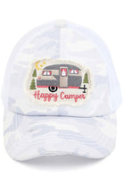 White C.C HAPPY CAMPER PATCH VINTAGE PONY CAP is a stylish and trendy accessory for any outdoor enthusiast. Made with high-quality materials, it features a vintage pony design and a bold "Happy Camper" patch, making it a perfect addition to any outfit. Stay fashionable and protected from the sun with this cap.