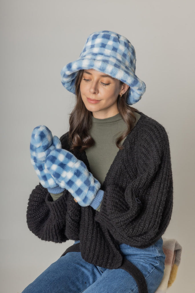 Shop for KW Fashion Checkered Faux Fur Mittens at doeverythinginloveny.com wholesale fashion accessories