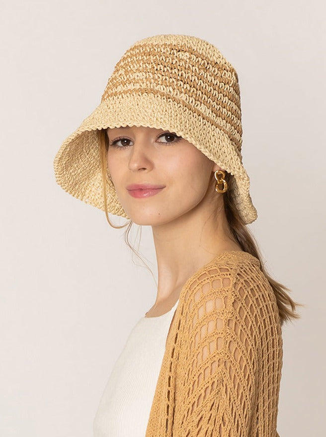 Two Tone Stripe Straw Bucket Hat