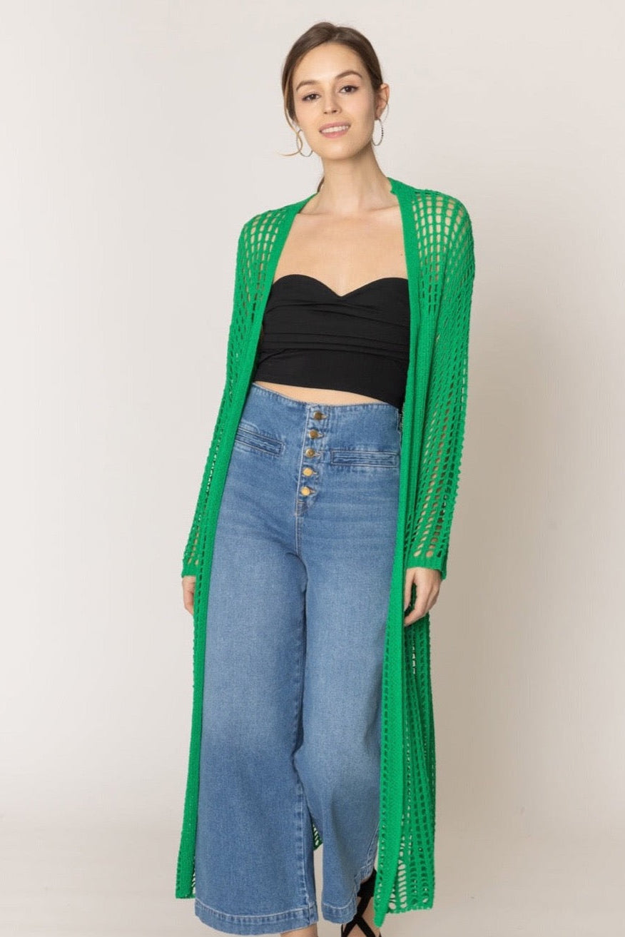 Chest Blocked Crochet Long Cardigan - Charming Charlie