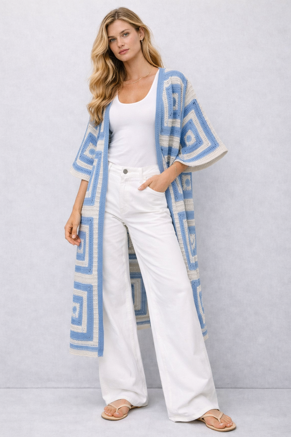 Square Pattern Crochet Cardigan - Charming Charlie