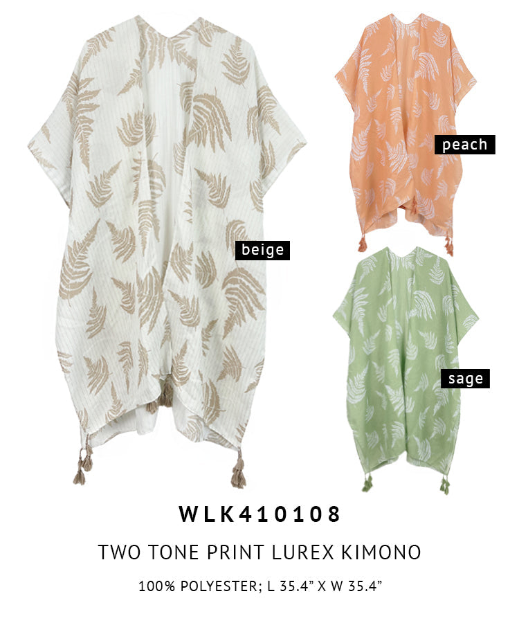 Two Tone Print Lurex Kimono - Charming Charlie