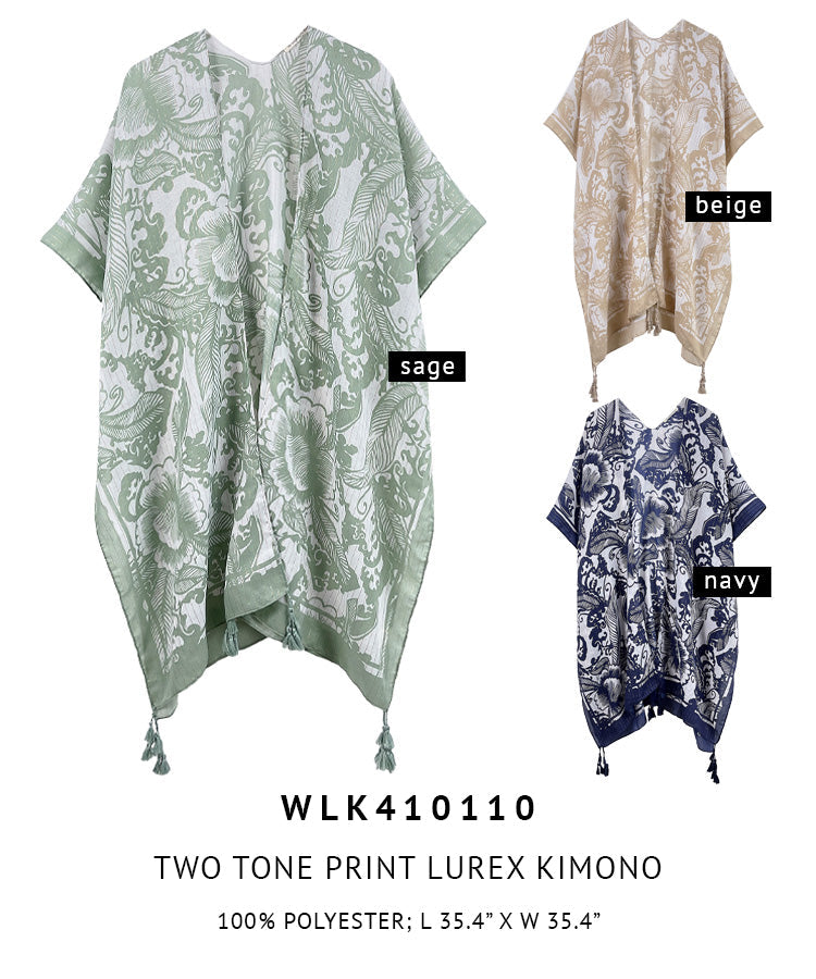 Two Tone Print Lurex Kimono - Charming Charlie