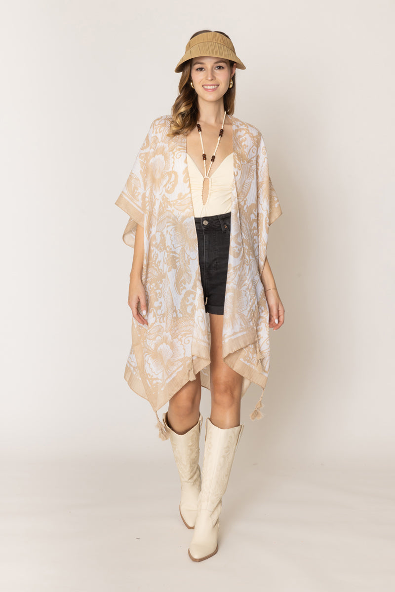 Two Tone Print Lurex Kimono - Charming Charlie