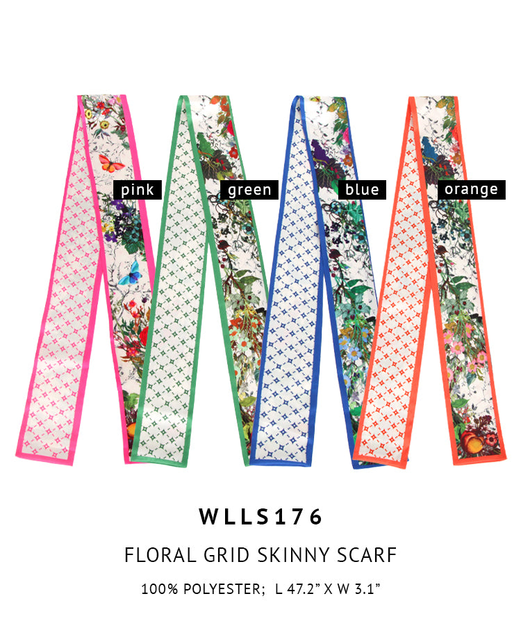 Floral Grid Skinny Scarf - Charming Charlie