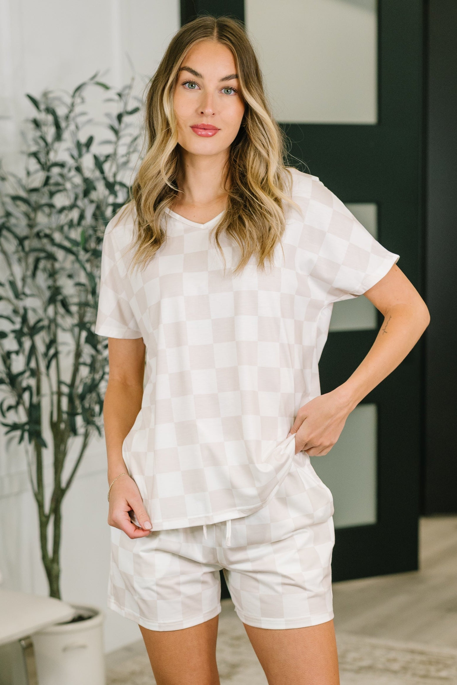 Waiting There for You Checkered Top and Bottom Set - Charming Charlie