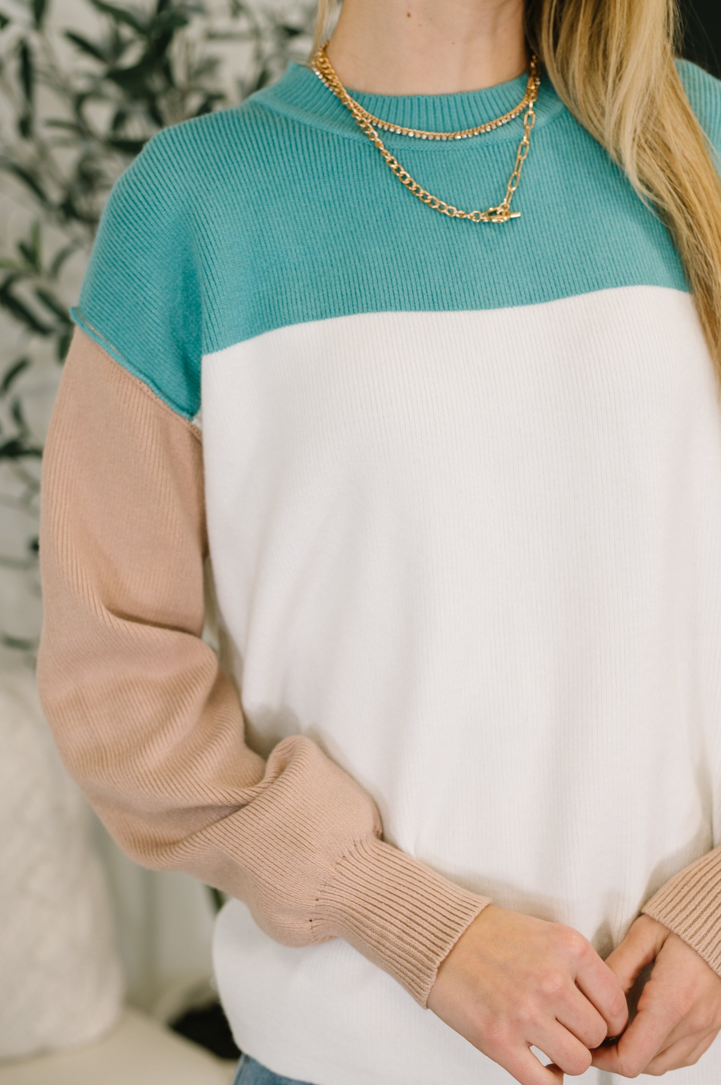 Walk in Central Park Ribbed Knit Color Block Pullover - Charming Charlie
