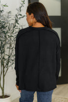 Wander & Rest Cable Ribbed Knit Drop Shoulder Top in Black - Charming Charlie
