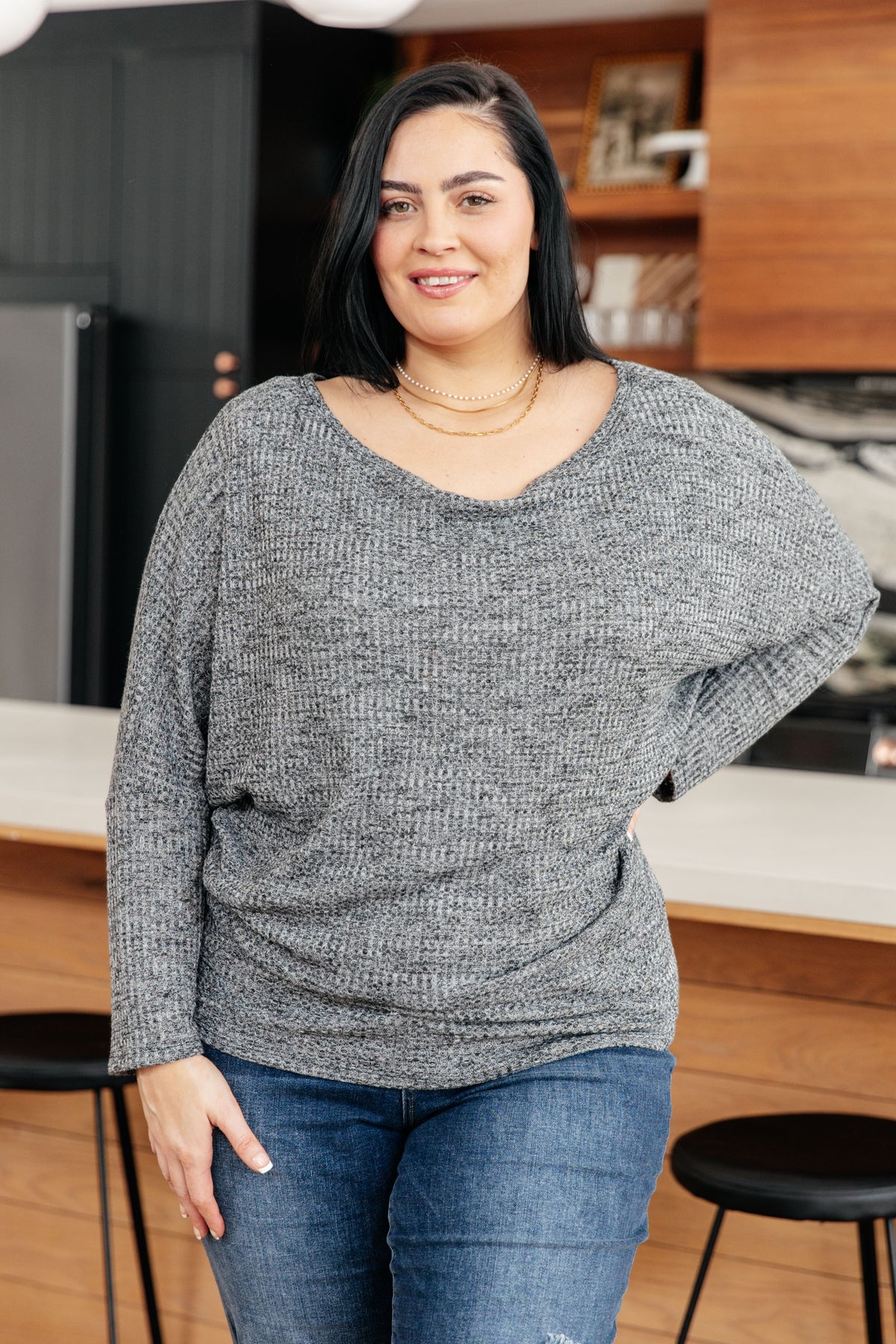 Warm Thoughts Ribbed Top in Charcoal - Charming Charlie