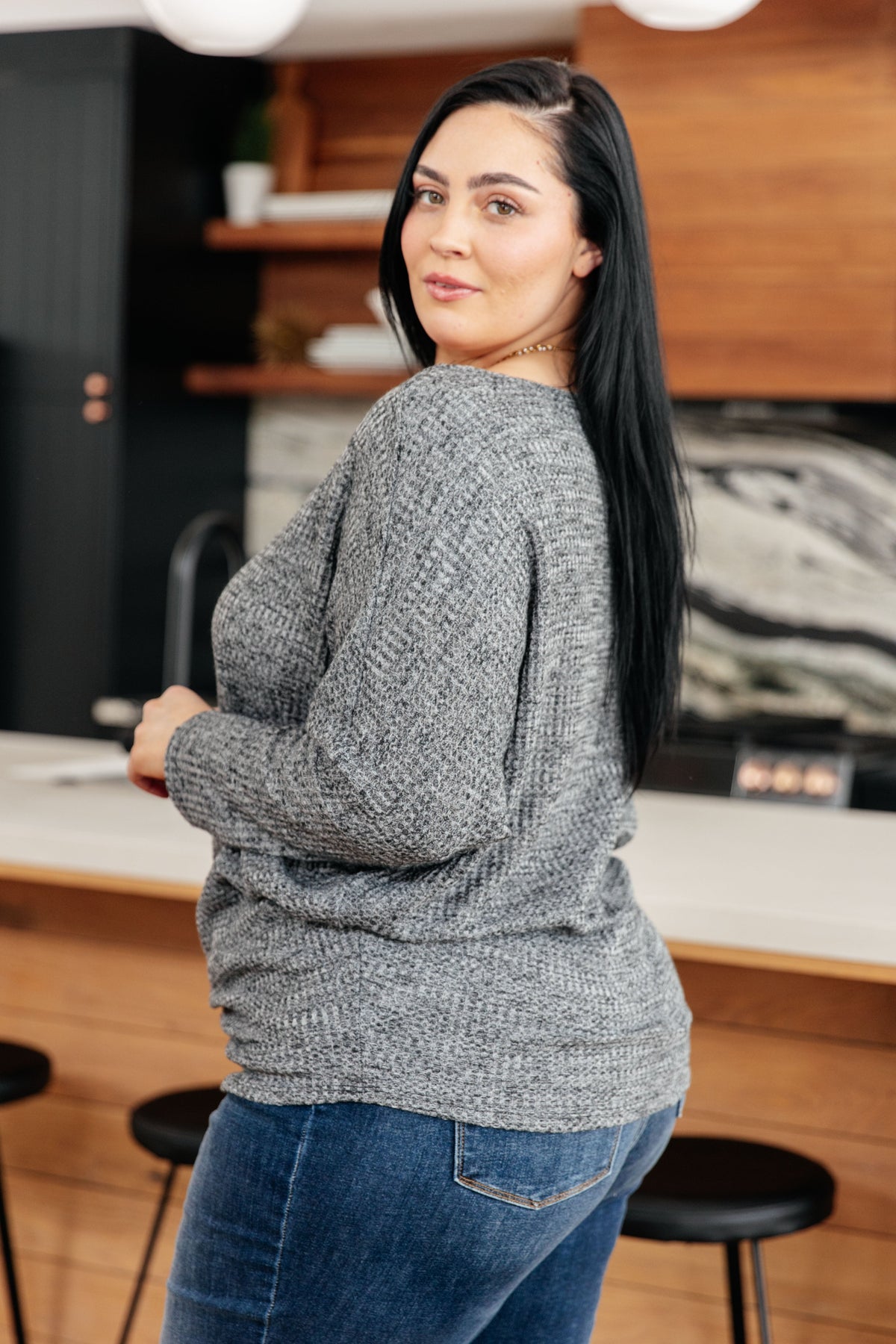 Warm Thoughts Ribbed Top in Charcoal - Charming Charlie