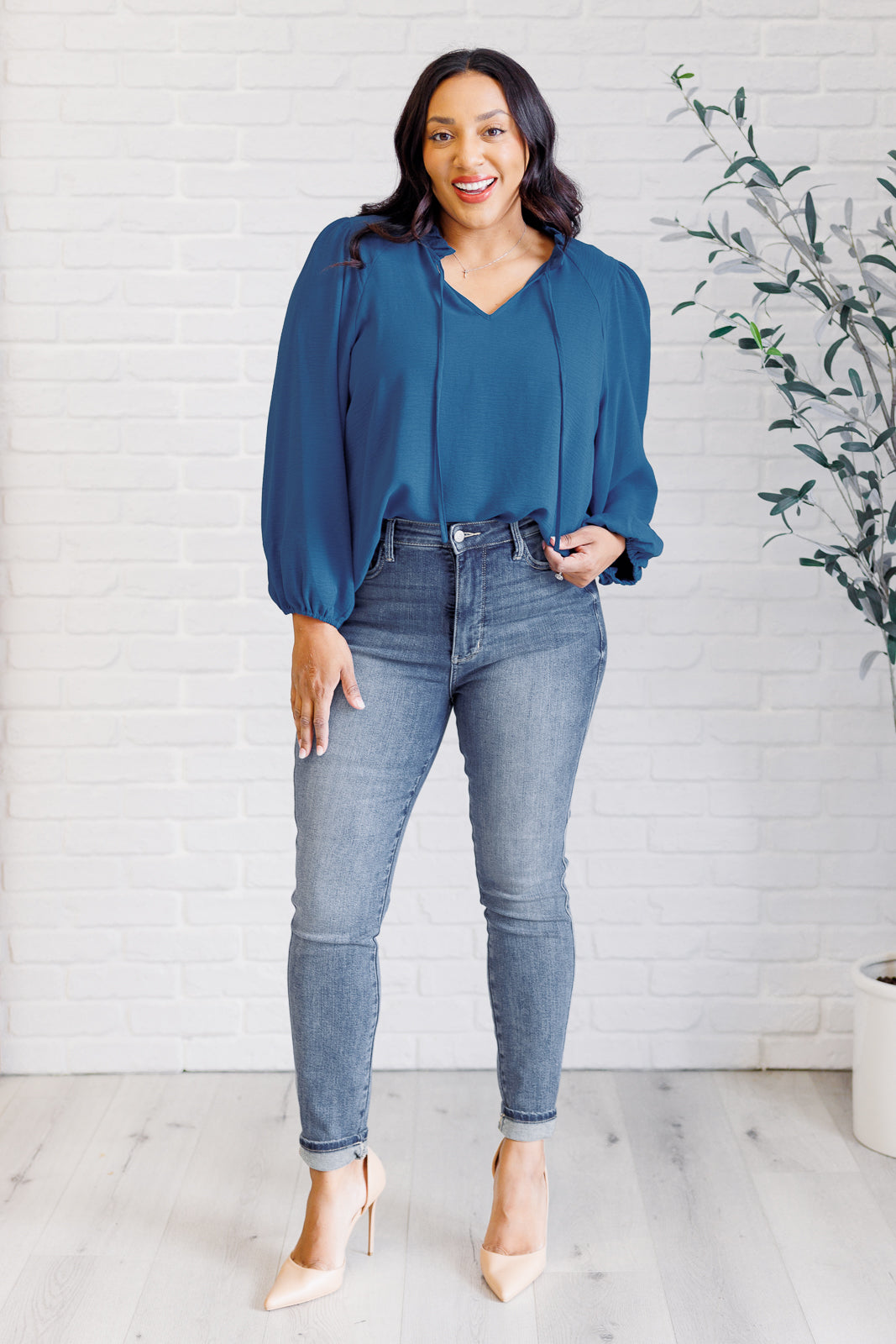 We Believe Keyhole Tie Detail Blouse - Charming Charlie