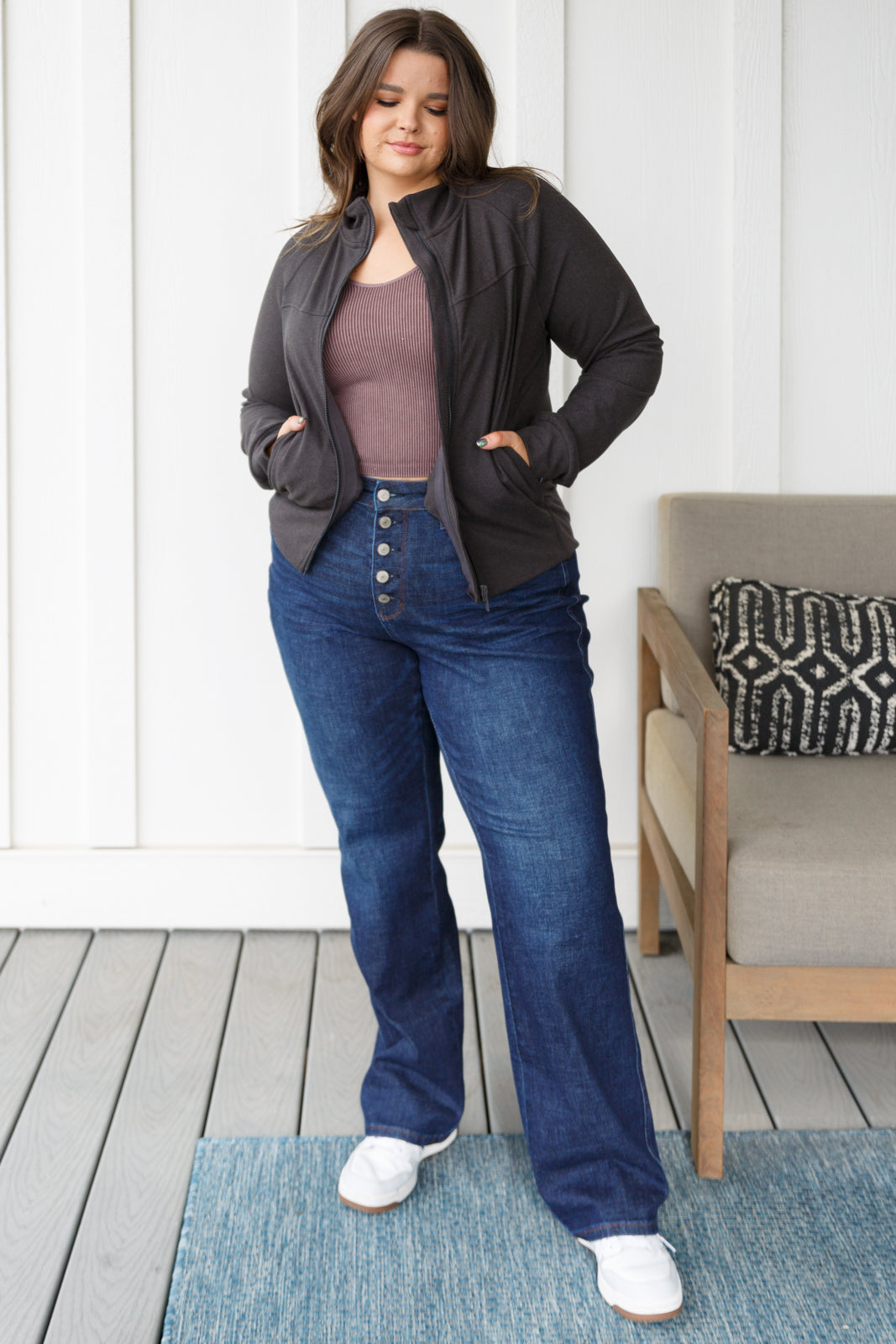 Where Are You Zip Up Jacket in Black - Charming Charlie