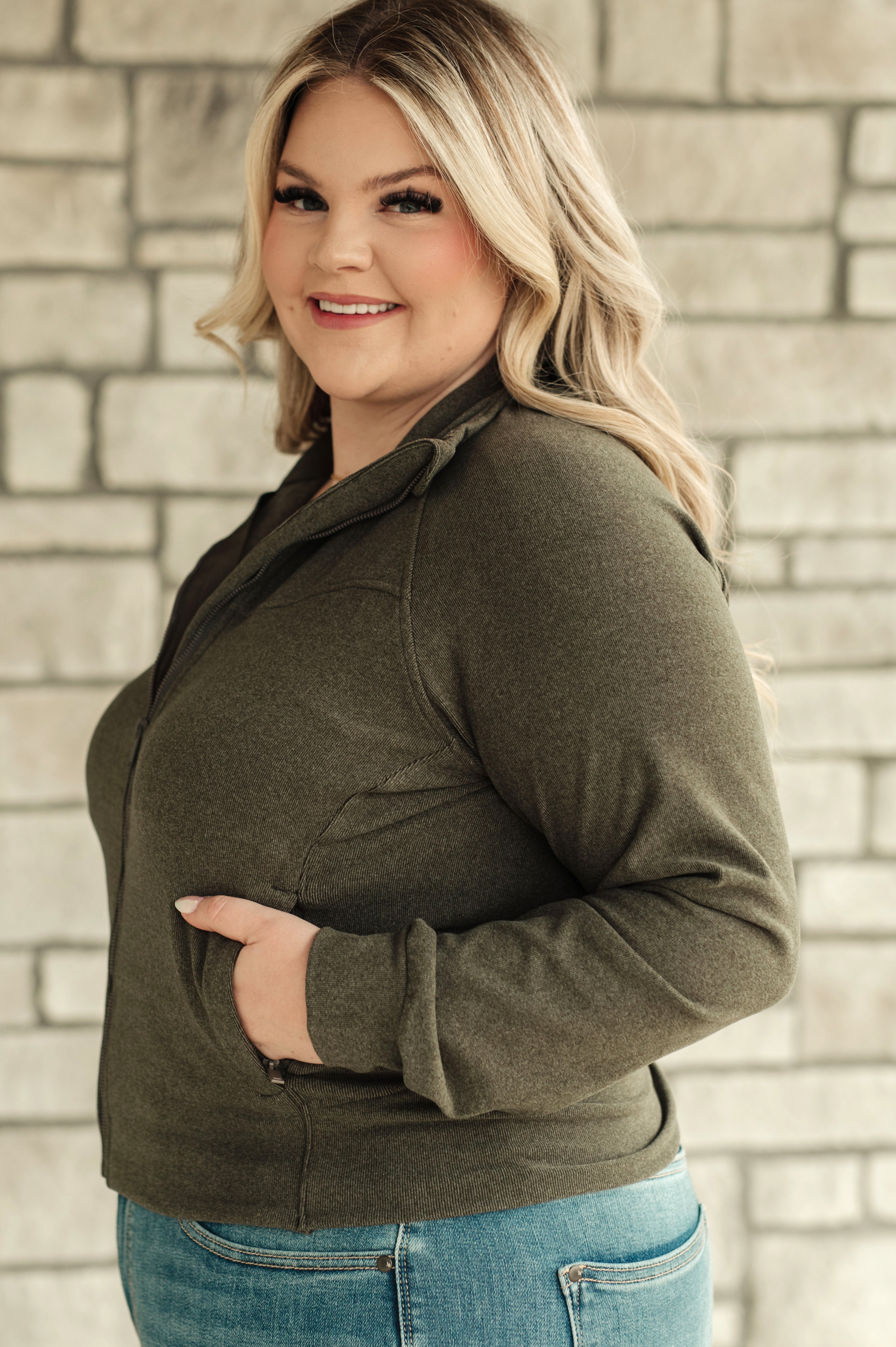 Where Are You Zip Up Jacket in Olive - Charming Charlie