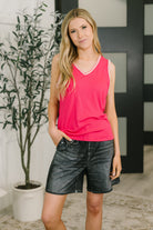 Whisper Trim Detailed V-Neck Tank in Hot Pink - Charming Charlie
