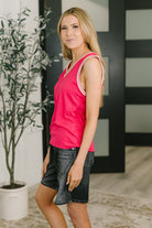 Whisper Trim Detailed V-Neck Tank in Hot Pink - Charming Charlie