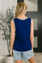 Whisper Trim Detailed V-Neck Tank in Navy - Charming Charlie