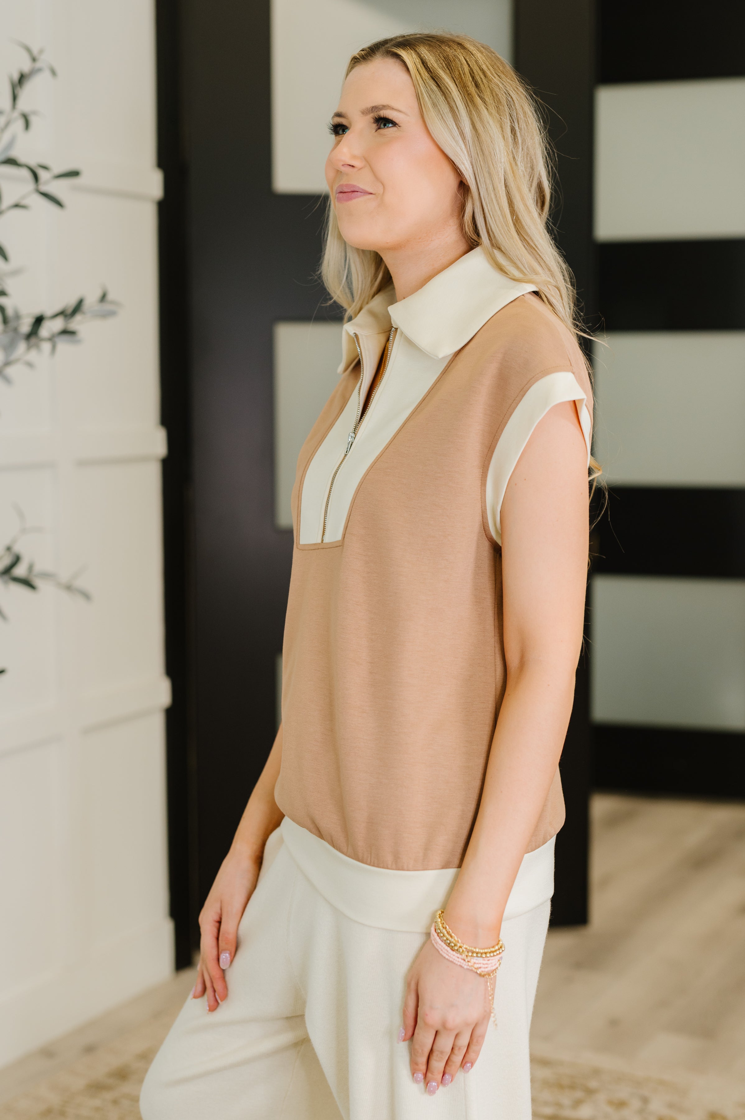 Whispered Urgently Color Block Half Zip Top - Charming Charlie