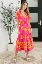 Whispering Willow V-Neck Dress in Fuchsia - Charming Charlie