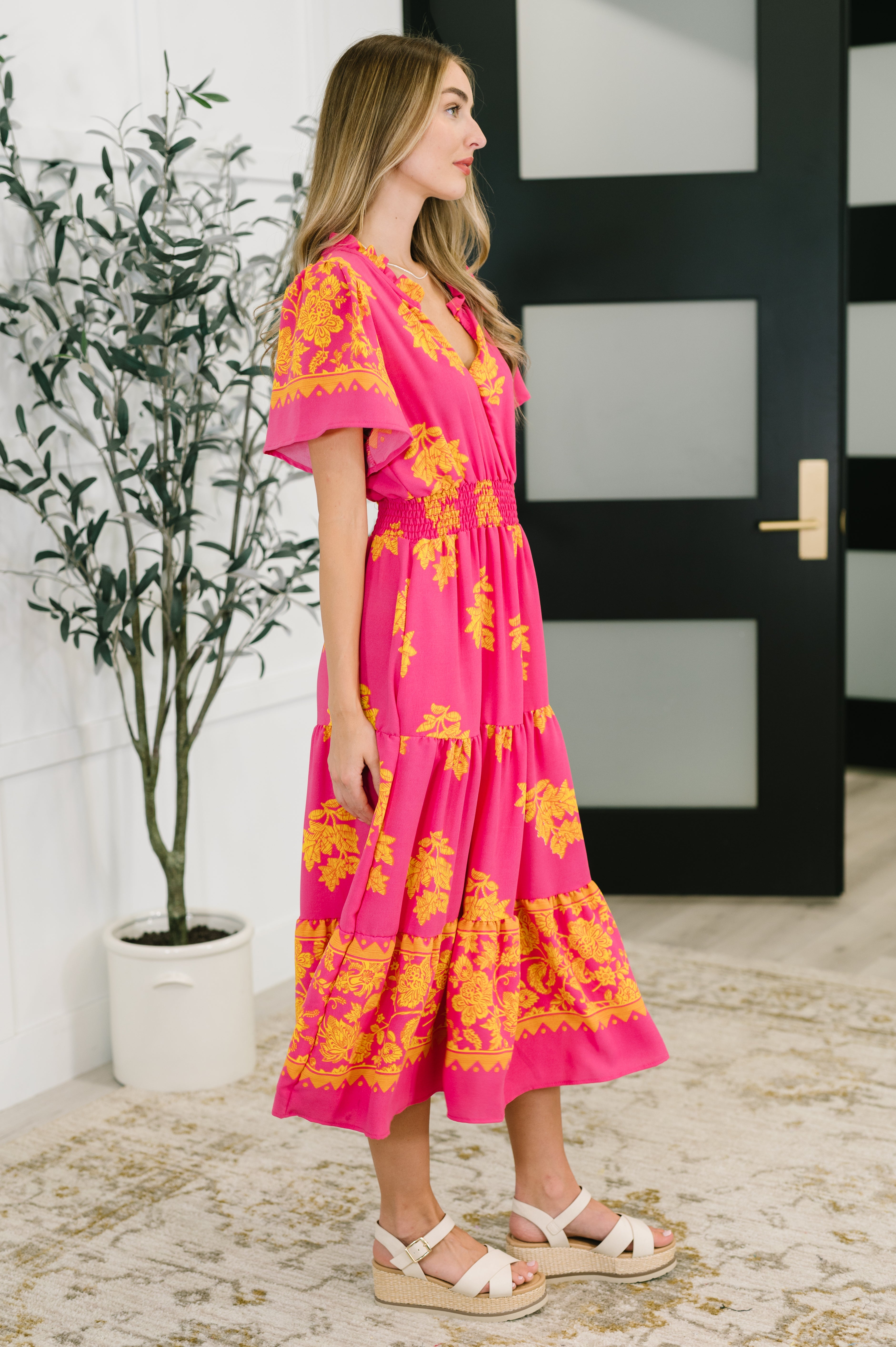 Whispering Willow V-Neck Dress in Fuchsia - Charming Charlie
