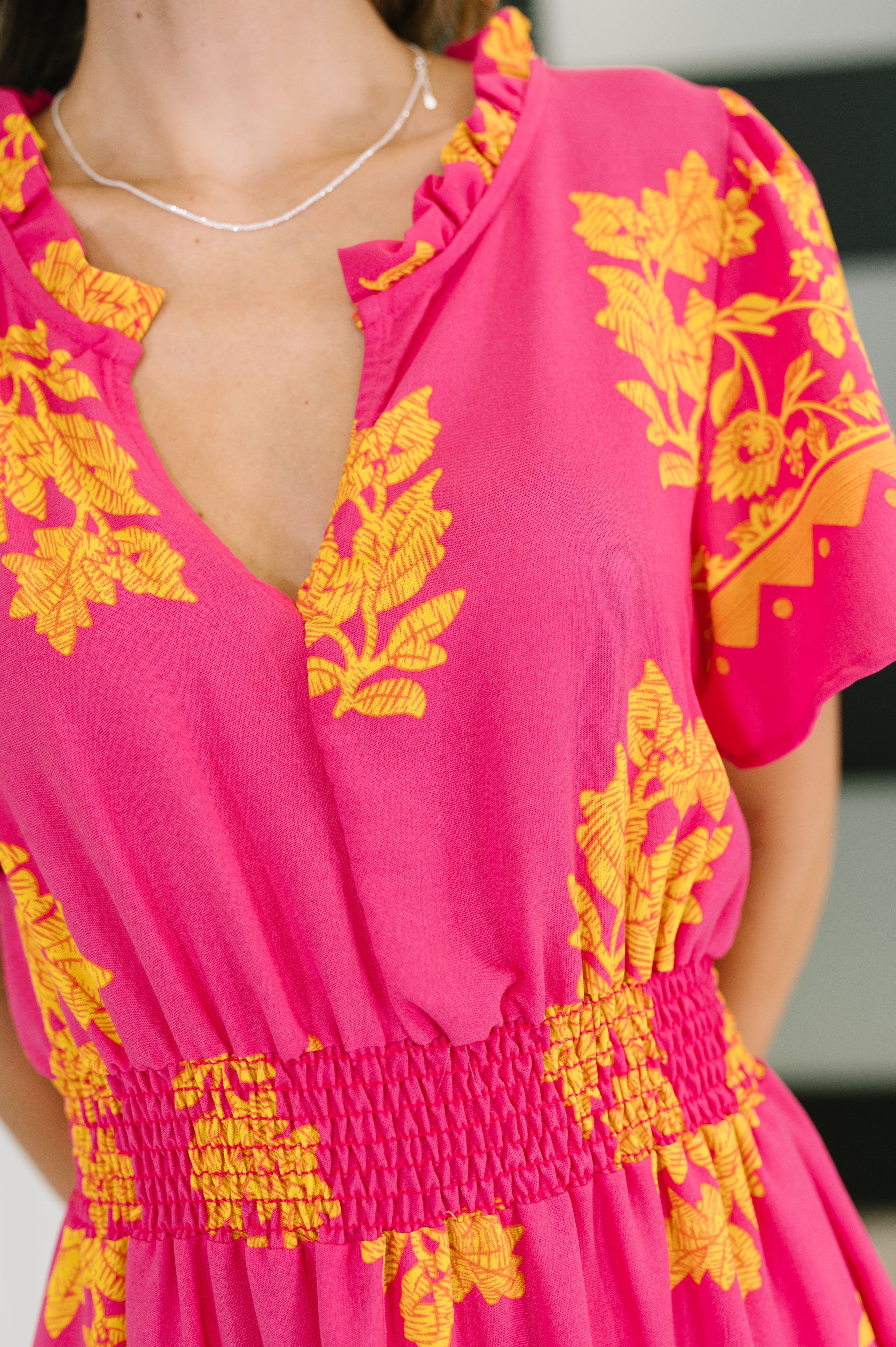 Whispering Willow V-Neck Dress in Fuchsia - Charming Charlie