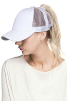 White C.C BASEBALL PONYCAP is a stylish and versatile accessory for any outfit. With its durable material and adjustable fit, it offers long-lasting comfort and protection from the sun. Plus, its classic baseball cap design adds a touch of sporty sophistication. Perfect for any casual or active occasion.