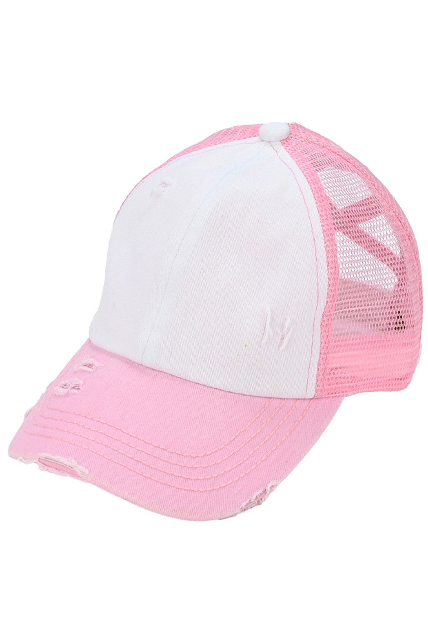 White C.C 3 Tone Crossed Mesh Back Trucker Pony Cap combines stylish design with functionality. Its mesh back allows for breathability, while the crossed design adds a unique touch. Perfect for those looking for a trendy yet practical cap option.