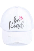 White C.C BE KIND PATCH VINTAGE PONY CAP is a must-have for any fashion-forward individual. Made with quality materials, this cap features a "BE KIND" patch that adds a touch of positivity to your outfit. With its vintage design, it's sure to make a statement while spreading a powerful message. Show your kindness and style with this cap.