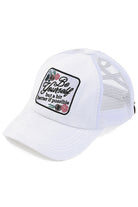 White C.C BE YOURSELF PATCH CRISS CROSS PONY CAP is both stylish and practical. With a unique criss-cross design and a "Be Yourself" patch, this cap is perfect for any fashion-forward individual. The pony cap style also allows for comfortable and convenient wear. Express yourself with this versatile and trendy accessory.