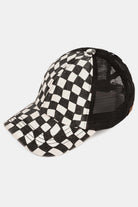 White C.C. CHECKERED PATTERN CRISS CROSS BASEBALL CAP is a stylish accessory for any outfit. The checkerboard pattern adds a trendy touch, while the crisscross design provides a unique and comfortable fit. Made from high-quality materials, this cap is durable and perfect for everyday wear.