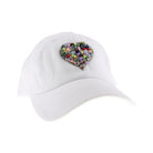 White  l C.C Heart Stone Embellishment Baseball Cap is perfect for adding a touch of sparkle to your outfit. With a heart-shaped stone embellishment, this cap adds a unique and stylish touch to any look. Stay on trend and protected from the sun with this must-have accessory.