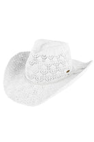 White C.C. Horseshoe Lace Knitting Cowboy Hat is expertly crafted with intricate lace details and a classic western design. Made with high-quality materials, it offers both style and functionality, perfect for any outdoor adventure. Keep the sun out of your eyes while adding a touch of elegance to your outfit.