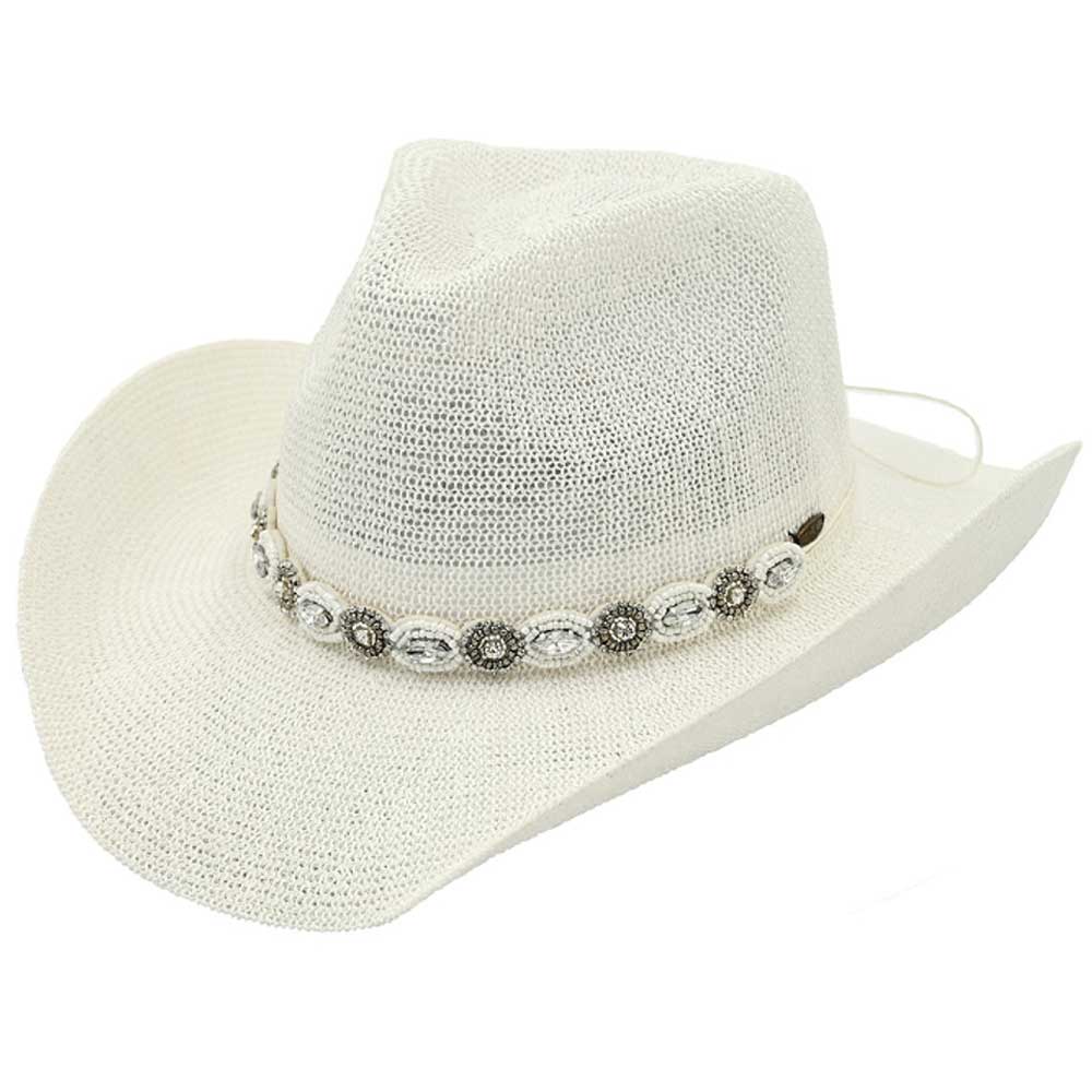 White C.C Rhinestone Jewel Charm Trim Cowboy Hat, get ready with this rhinestone cowboy hat to receive the best compliments on any special occasion. It looks so pretty, bright, and elegant on any special occasion. These cowboy hats are perfect for parties, Evenings, brides, bridal parties, and any other special occasion.