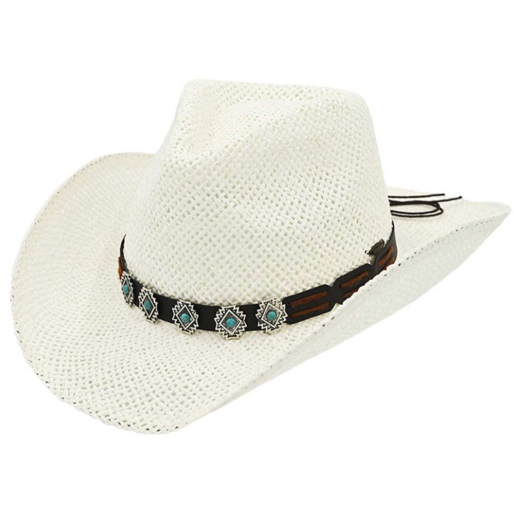 White C.C Turquoise Charm Trim Cowboy Hat, Keep your styles on even when you are relaxing at the pool or playing at the beach. Large, comfortable, and perfect for keeping the sun off of your face, neck, and shoulders. Perfect gifts for Christmas, holidays, or any meaningful occasion. Due to this, all eyes are fixed on you.