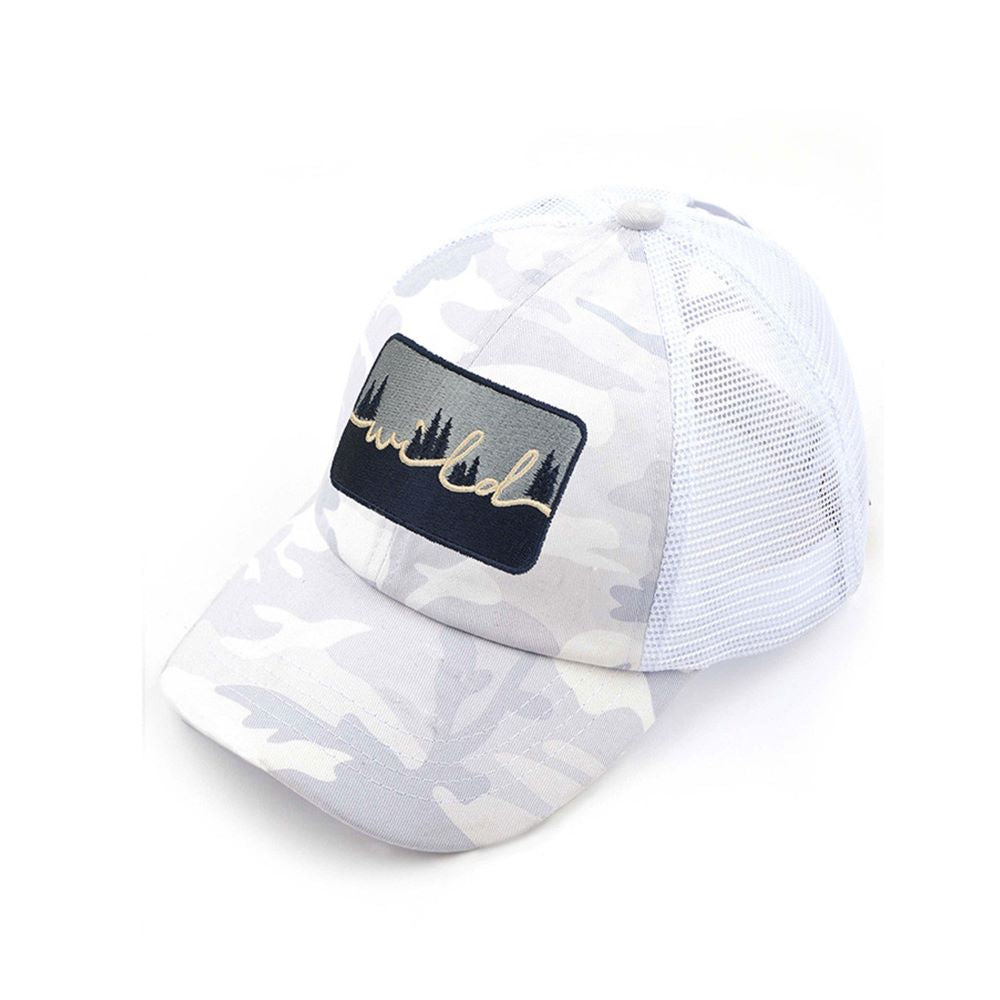 White Camo C.C. WILD PATCH CRISS CROSS PONY CAP offers a stylish and functional way to keep your hair in place while out and about. The crisscross design adds a unique touch, while the wild patch adds a pop of colour to your outfit. Made with high-quality materials, this cap is durable and long-lasting.