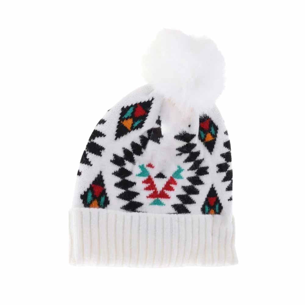 White KIDS Aztec Patterned Faux Fur Pom C.C Beanie combines vibrant design with functional warmth. Featuring a bold Aztec pattern and a soft faux fur pom, this beanie is tailored for comfort and durability in colder weather. Its snug fit ensures effective insulation, making it an excellent choice for keeping children cozy during outdoor activities without compromising on style. 