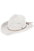 White C.C Beaded Charm Trim Woven Cowboy Hat is the perfect accessory for any western inspired look. With intricate beaded charm trim, this hat adds a touch of elegance to its woven design. Made from durable materials, it provides both style and functionality. Upgrade your outfit with this stylish cowboy hat.