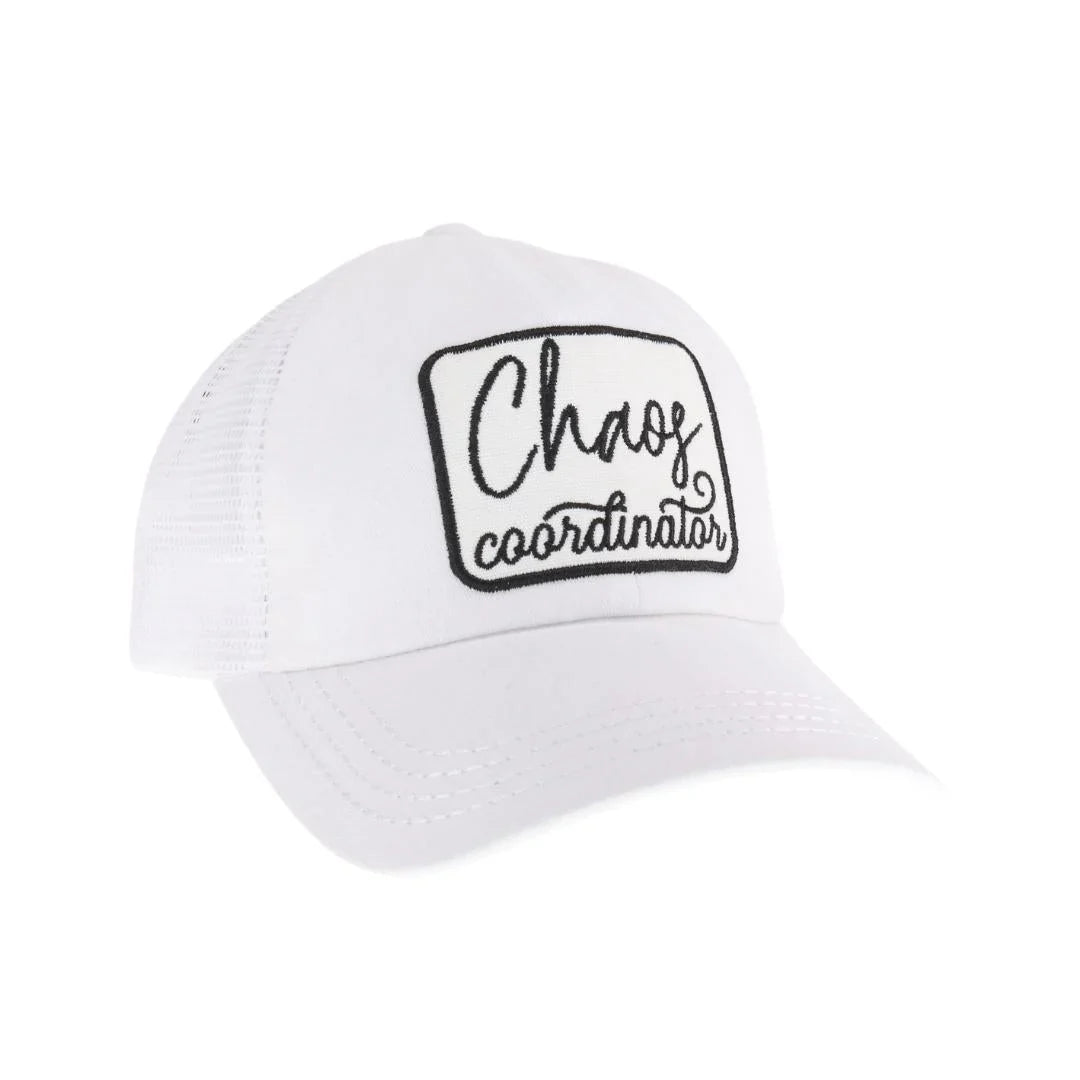 White  C.C CHAOS COORDINATOR PATCH PONY CAP is the perfect accessory for any outfit. Made with high-quality materials, it features a stylish patch design and a comfortable ponycap fit. Stay organized and stylish with this practical and on-trend cap.
