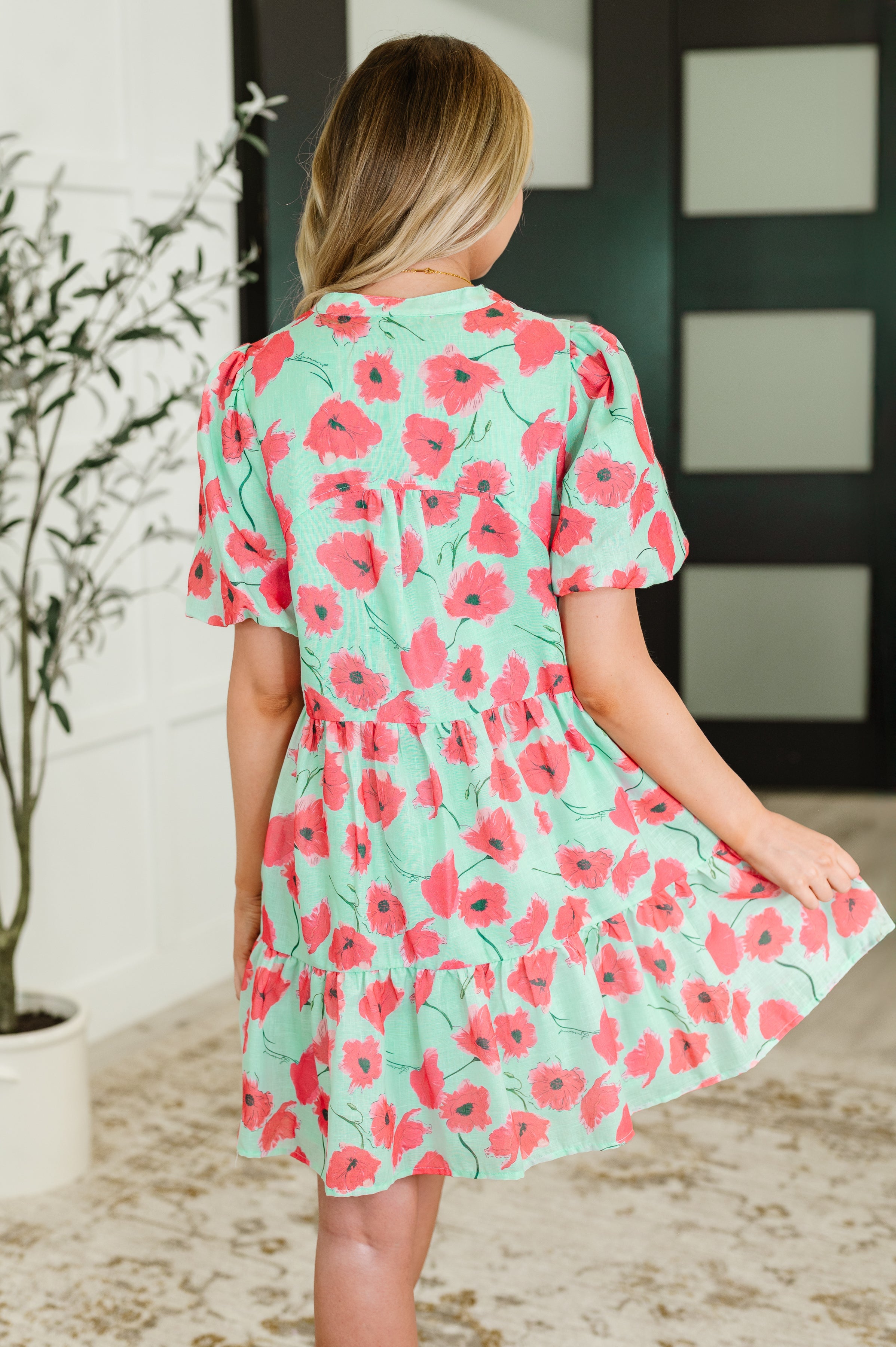 Wildflower Waltz Gathered Tier Dress in Mint - Charming Charlie