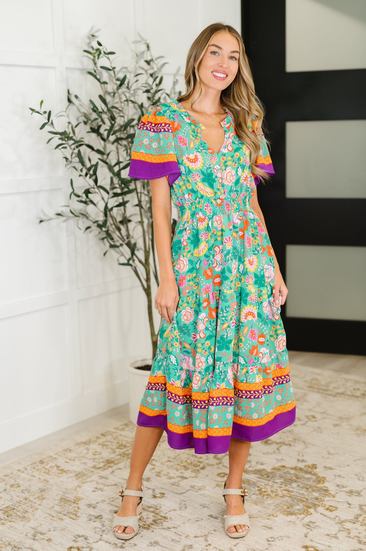 wish bohemian dress Wildflower Gathered Tier in Mint neck and relaxed dolman