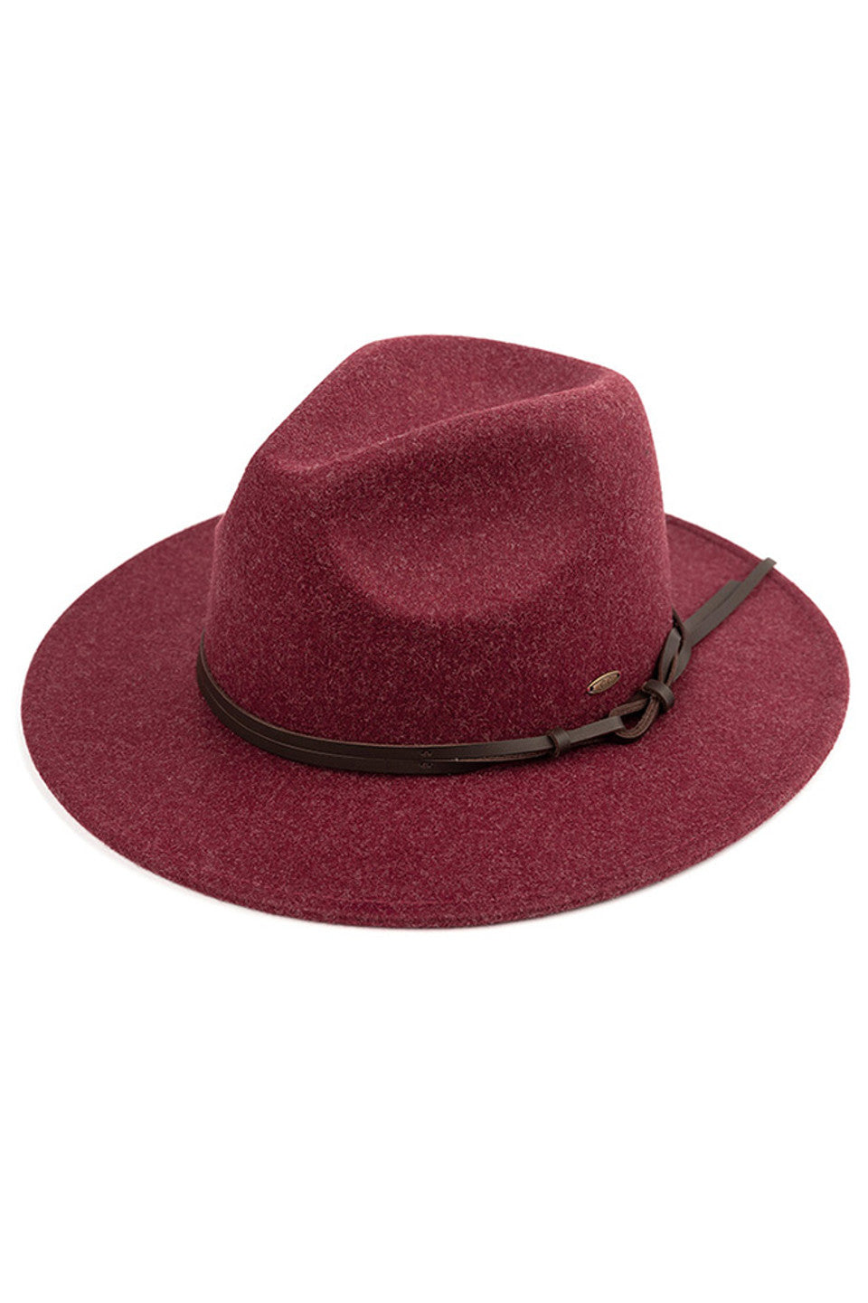 Wine C.C Vegan Felt Leather Trim Heather Color Hat combines style and sustainability. Made with vegan felt and featuring a leather trim, this hat is both fashionable and environmentally friendly. The heather color adds a touch of versatility, making it a perfect addition to any outfit.