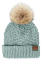 Winter Mint C.C Smocking Stitch Pattern Pom Beanie Hat, Warm Winter Beanie Hat; before running out the door into the cool air, you’ll want to reach for this toasty beanie to keep you incredibly warm. Comfortable beanie keep your head and ear warm during the winter. Awesome winter gift accessory!  This smocking stitch pattern pom beanie can be worn both casual and sophisticated wear and also perfect for outdoor fashion, including biking, camping, ice skating, snowboarding, running and more.