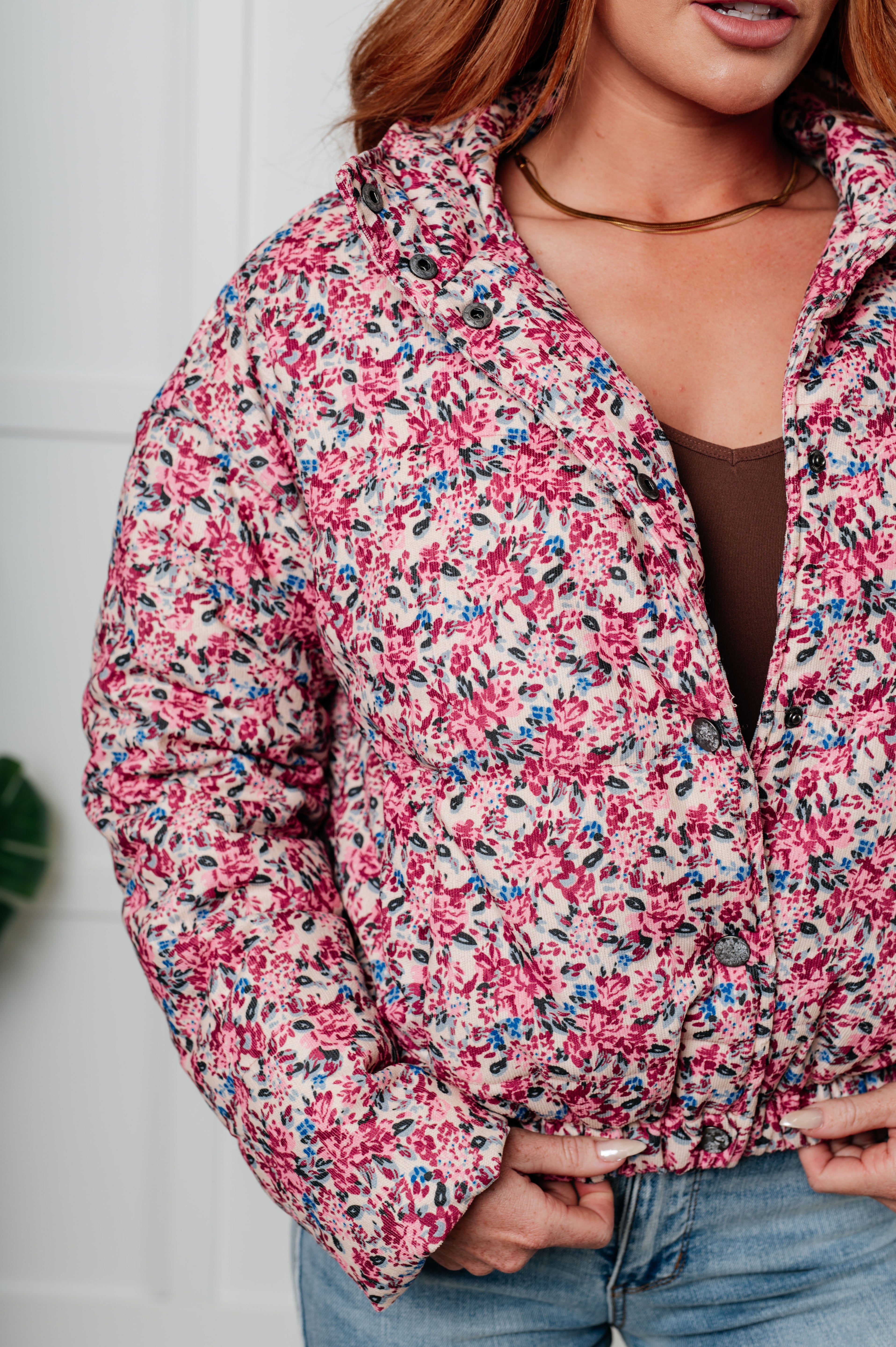 Wish Me Well Floral Printed Puffer Jacket in Cream Multi - Charming Charlie