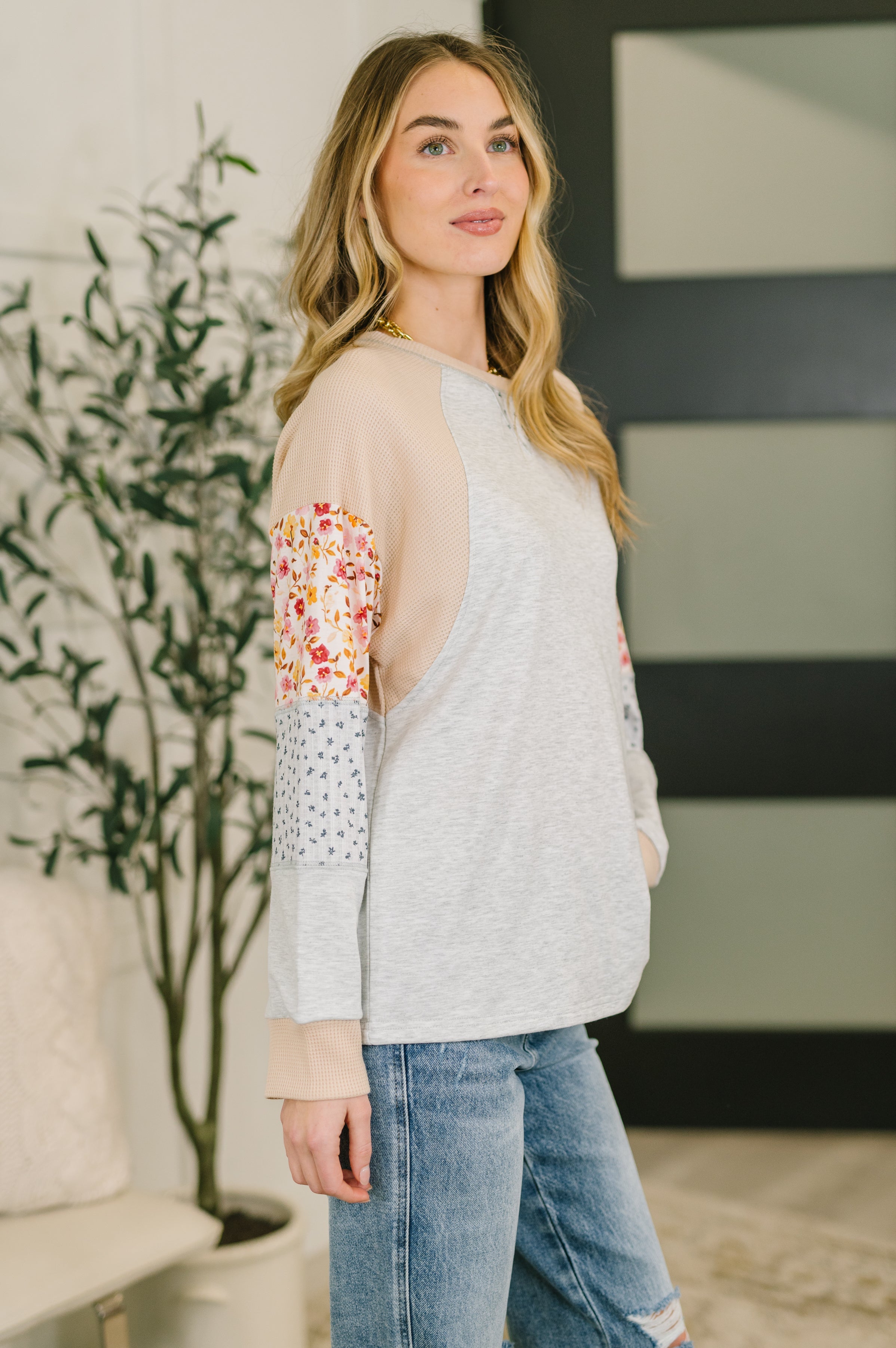 Wondering Aloud Patchwork Long Sleeve Top- 3/3/2026 NEW - Charming Charlie